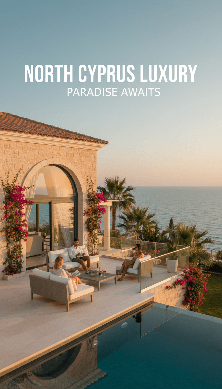 Luxurious beachfront villa with sea views and relaxed guests in North Cyprus
